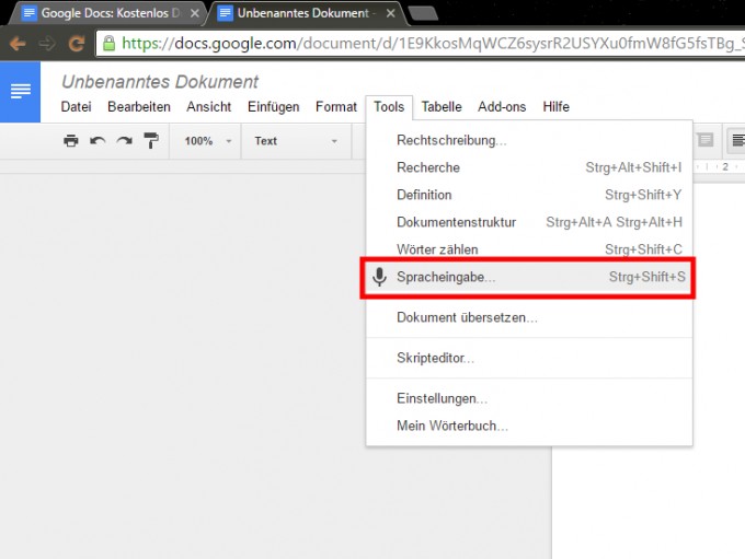 Diktierfunktion Google Chrome_Screenshot 1