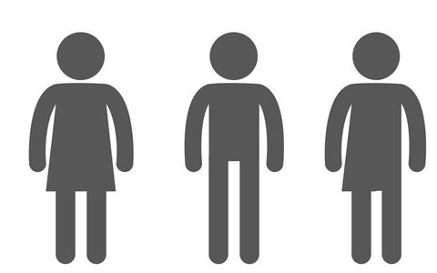 Das dritte Geschlecht verändert die Sprache im Arbeitsalltag / auf dem Foto: Drei Icons, auch als WC-Männchen bekannt, die drei Geschlechter symbolisieren. Weiblich, männlich und divers.