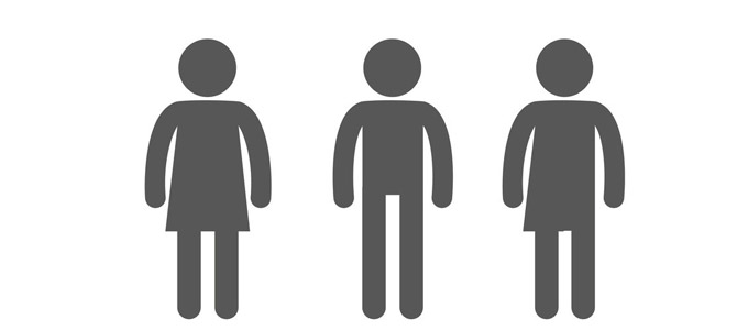 Das dritte Geschlecht verändert die Sprache im Arbeitsalltag / auf dem Foto: Drei Icons, auch als WC-Männchen bekannt, die drei Geschlechter symbolisieren. Weiblich, männlich und divers.