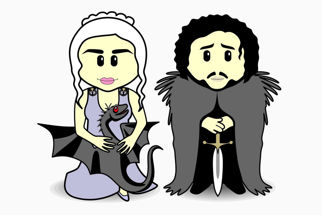 Man sieht John Snow and Daenerys Targaryen als Cartoons
